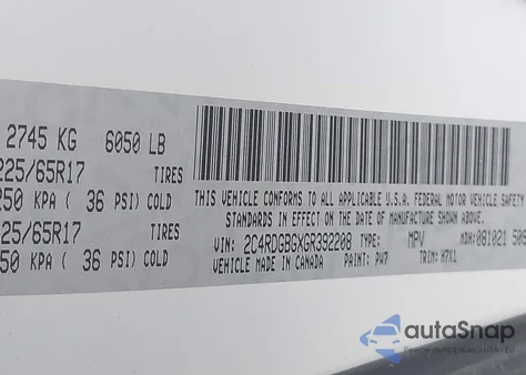 2016 Dodge Grand Caravan American Value Pkg из США, поврежденный, VIN 2C4RDGBGXGR392208